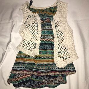 Faux Lace Vest and Flowy Tank Top